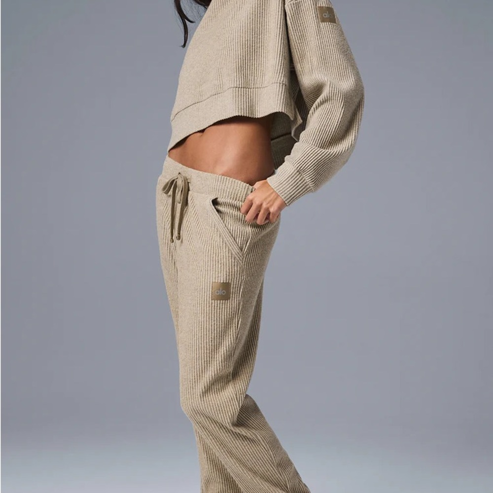 Beige Ribbed Knit Pants